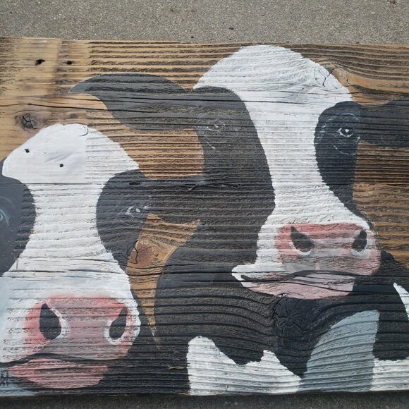Cow Portrait original‎ Oil Painting Larry Geilenfeldt Rustic Reclaimed Wood - Picture 3 of 9